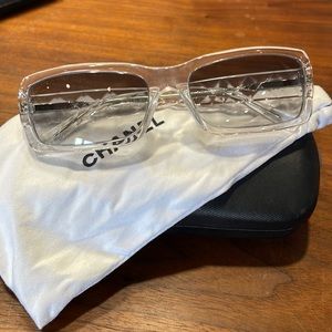 Chanel Sunglasses clear with case and bag